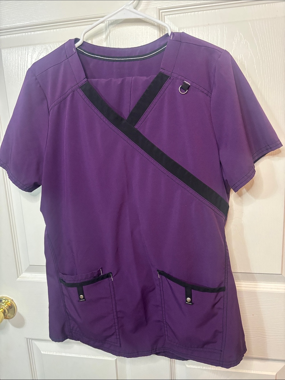 Women's Purple Medical Scrub Top with Black Trim
